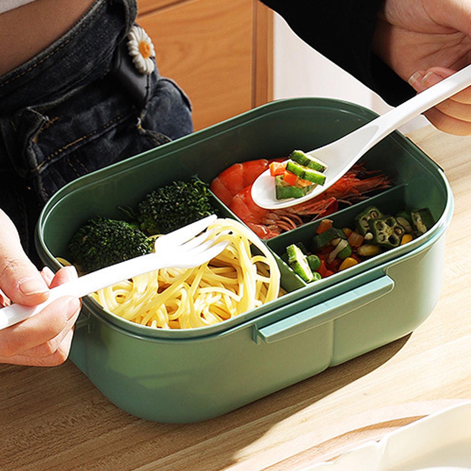 1200ml Bento Lunch Box Double Layer Insulation Lunch Box Container with Fork Spoon for Students Office V1294-YM0512-3118220267411