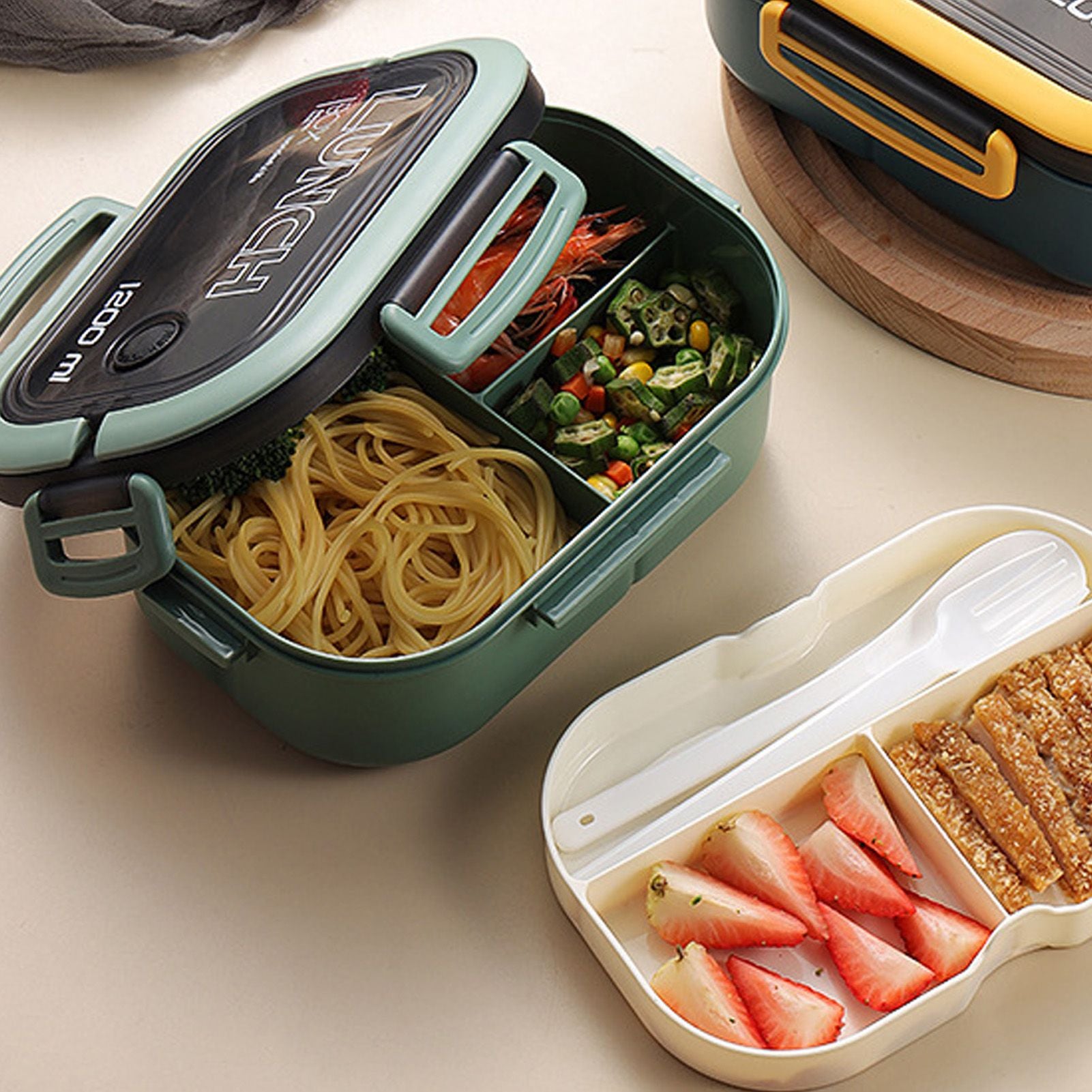 1200ml Bento Lunch Box Double Layer Insulation Lunch Box Container with Fork Spoon for Students Office V1294-YM0512-3118220267411