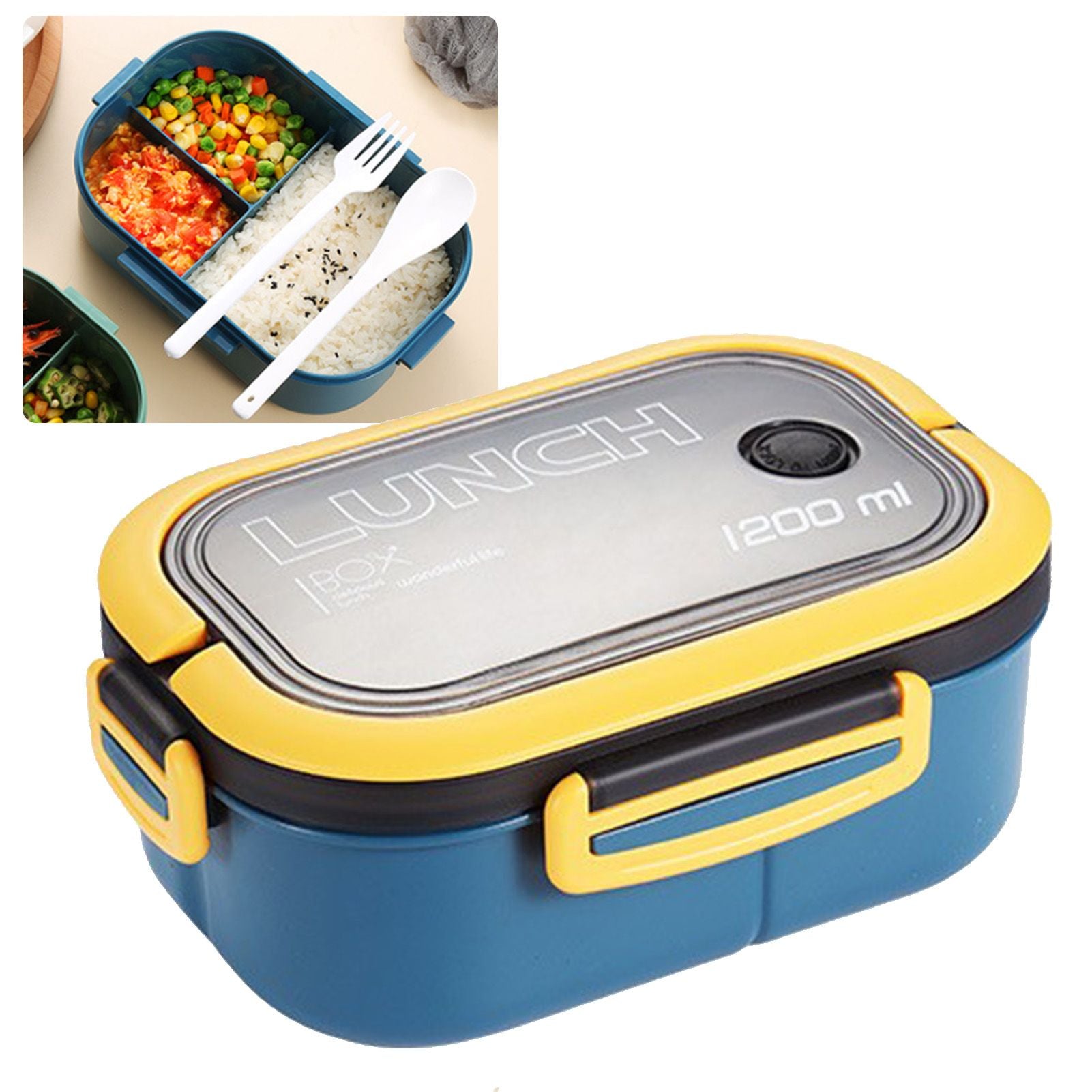 1200ml Bento Lunch Box Double Layer Insulation Lunch Box Container with Fork Spoon for Students Office V1294-YM0512-3118220267412