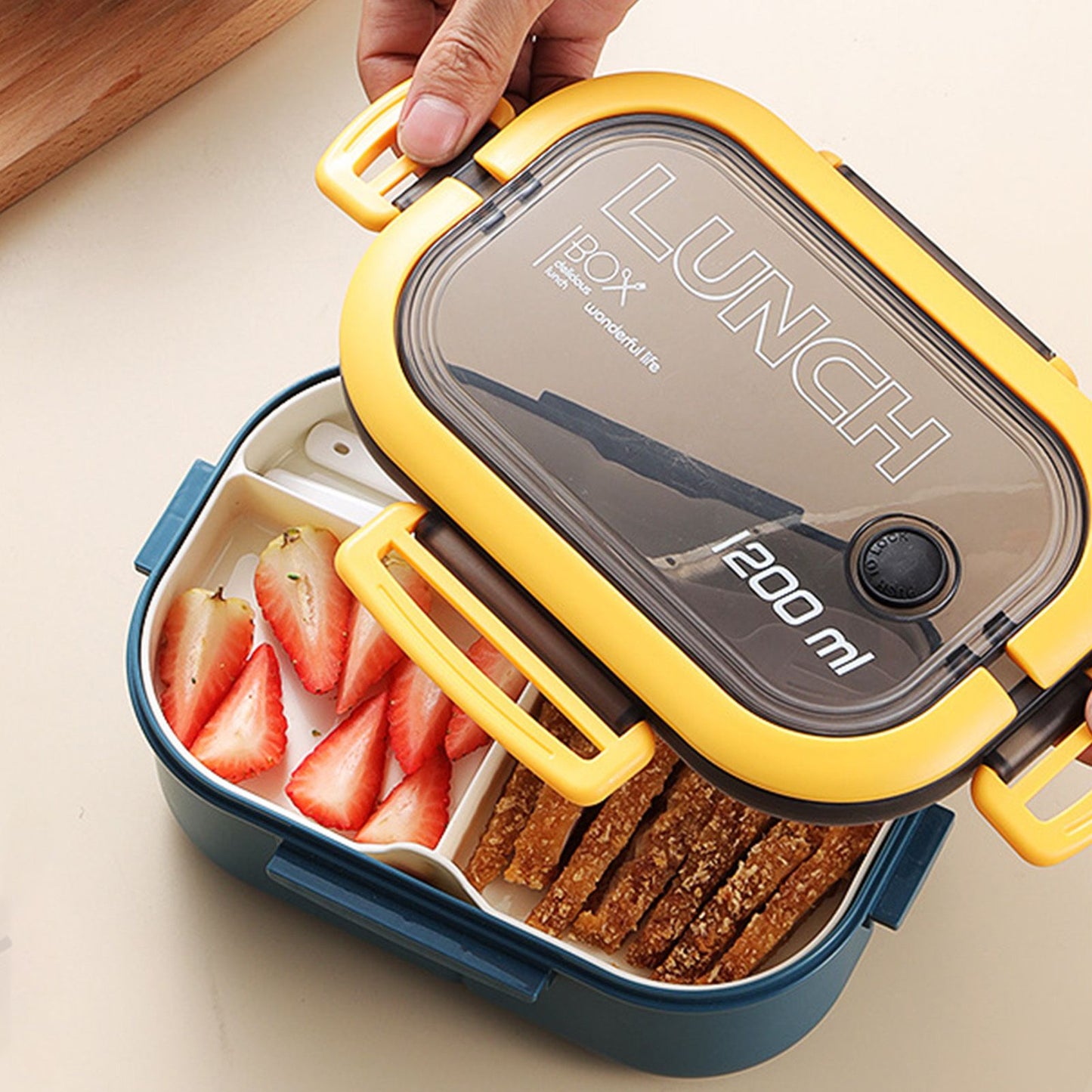 1200ml Bento Lunch Box Double Layer Insulation Lunch Box Container with Fork Spoon for Students Office V1294-YM0512-3118220267412
