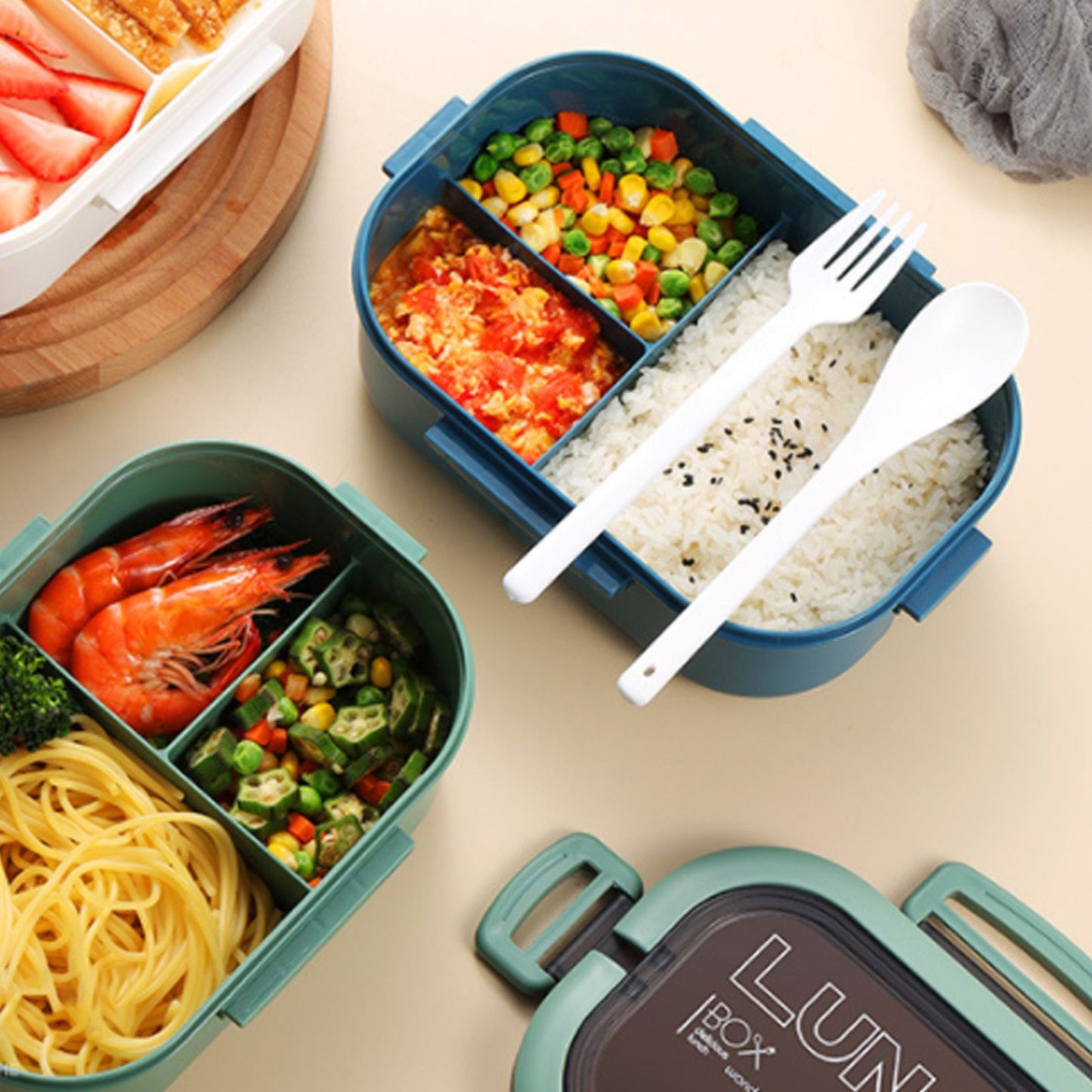 1200ml Bento Lunch Box Double Layer Insulation Lunch Box Container with Fork Spoon for Students Office V1294-YM0512-3118220267412
