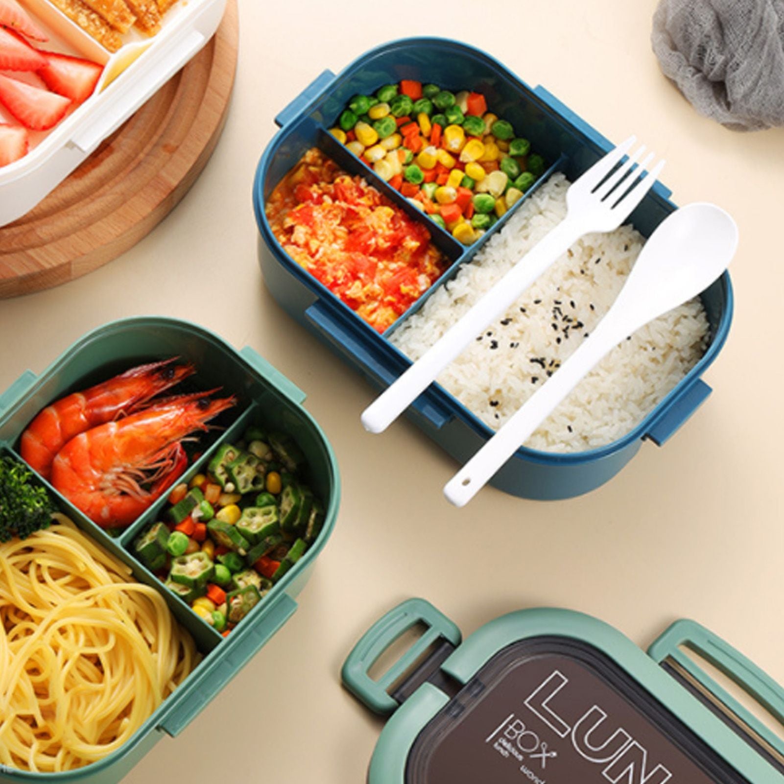 1200ml Bento Lunch Box Double Layer Insulation Lunch Box Container with Fork Spoon for Students Office V1294-YM0512-3118220267412