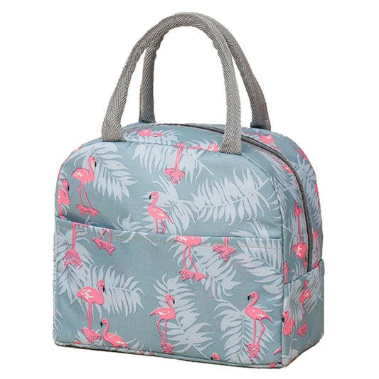 Insulated Lunch Bag Large Capacity Flamingo Pattern Portable Thickened Zipper Lunch Bag for School Work Gray V1294-YM0512-3118220267511