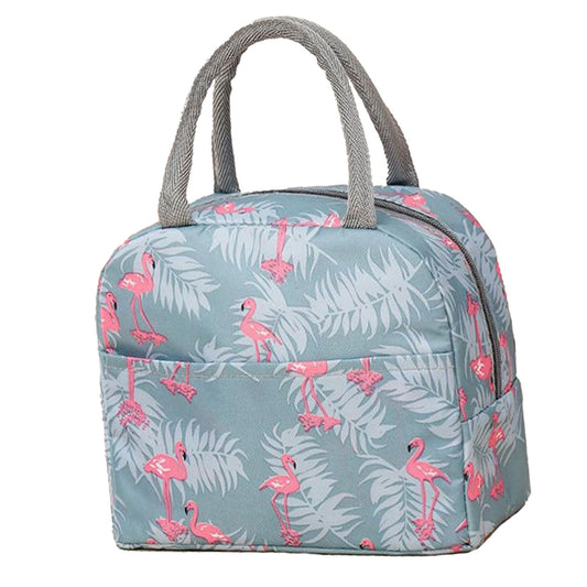 Insulated Lunch Bag Large Capacity Flamingo Pattern Portable Thickened Zipper Lunch Bag for School Work Gray V1294-YM0512-3118220267511