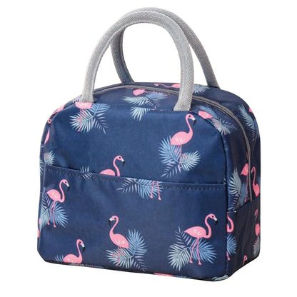 Insulated Lunch Bag Large Capacity Flamingo Pattern Portable Thickened Zipper Lunch Bag for School Work Navy V1294-YM0512-3118220267512