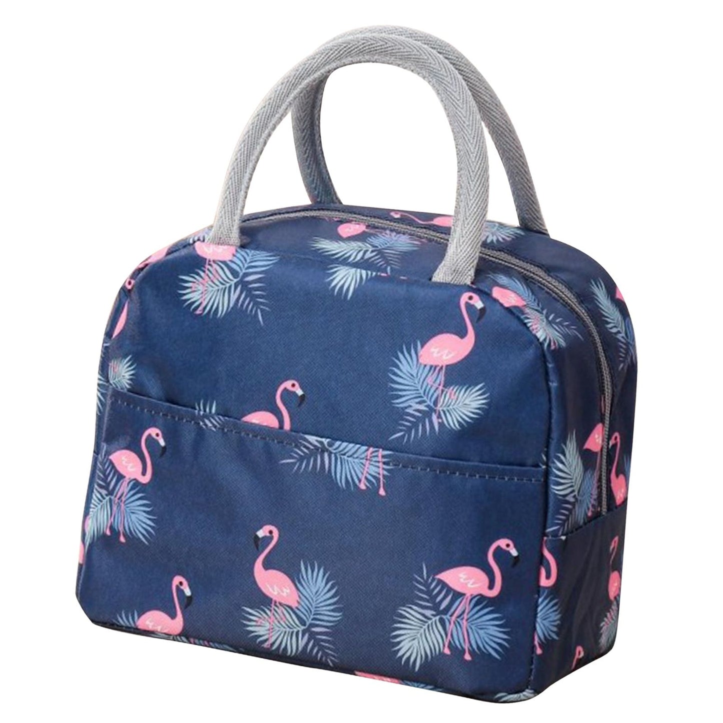 Insulated Lunch Bag Large Capacity Flamingo Pattern Portable Thickened Zipper Lunch Bag for School Work Navy V1294-YM0512-3118220267512