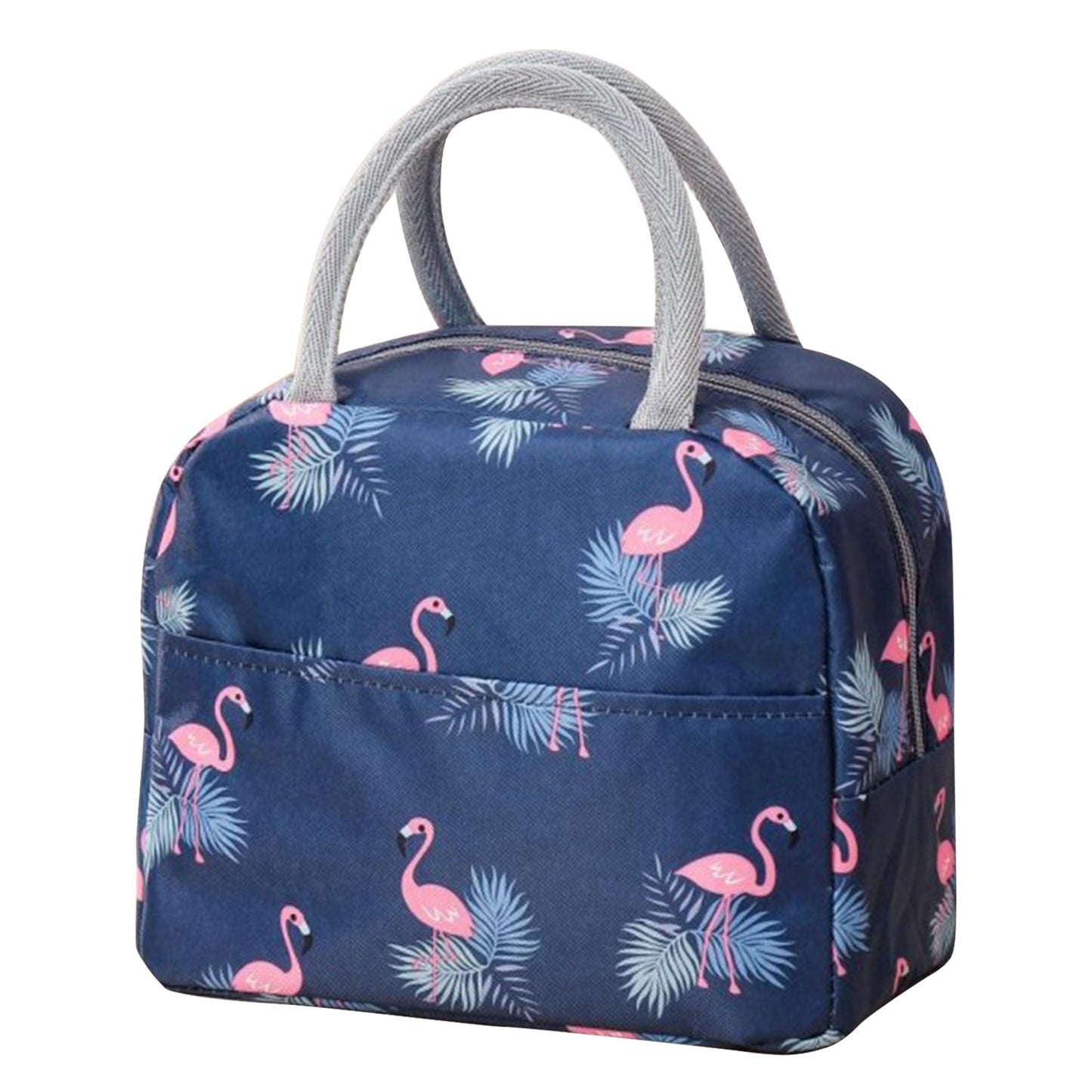 Insulated Lunch Bag Large Capacity Flamingo Pattern Portable Thickened Zipper Lunch Bag for School Work Navy V1294-YM0512-3118220267512