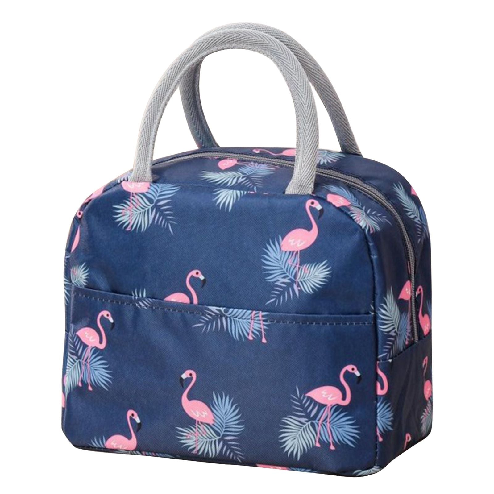 Insulated Lunch Bag Large Capacity Flamingo Pattern Portable Thickened Zipper Lunch Bag for School Work Navy V1294-YM0512-3118220267512