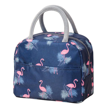 Insulated Lunch Bag Large Capacity Flamingo Pattern Portable Thickened Zipper Lunch Bag for School Work Navy V1294-YM0512-3118220267512