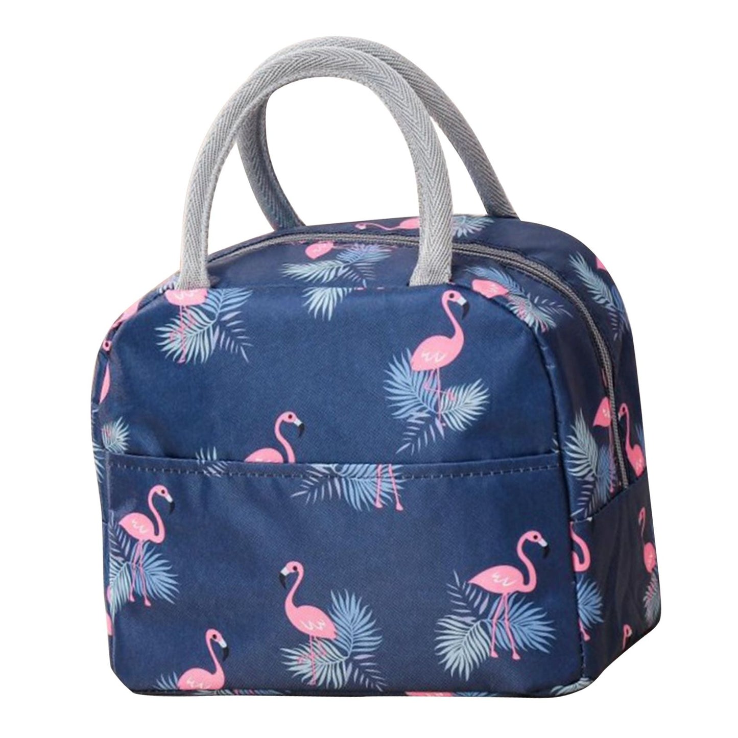 Insulated Lunch Bag Large Capacity Flamingo Pattern Portable Thickened Zipper Lunch Bag for School Work Navy V1294-YM0512-3118220267512
