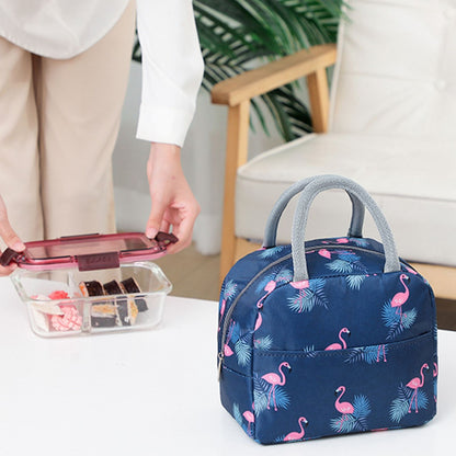 Insulated Lunch Bag Large Capacity Flamingo Pattern Portable Thickened Zipper Lunch Bag for School Work Navy V1294-YM0512-3118220267512