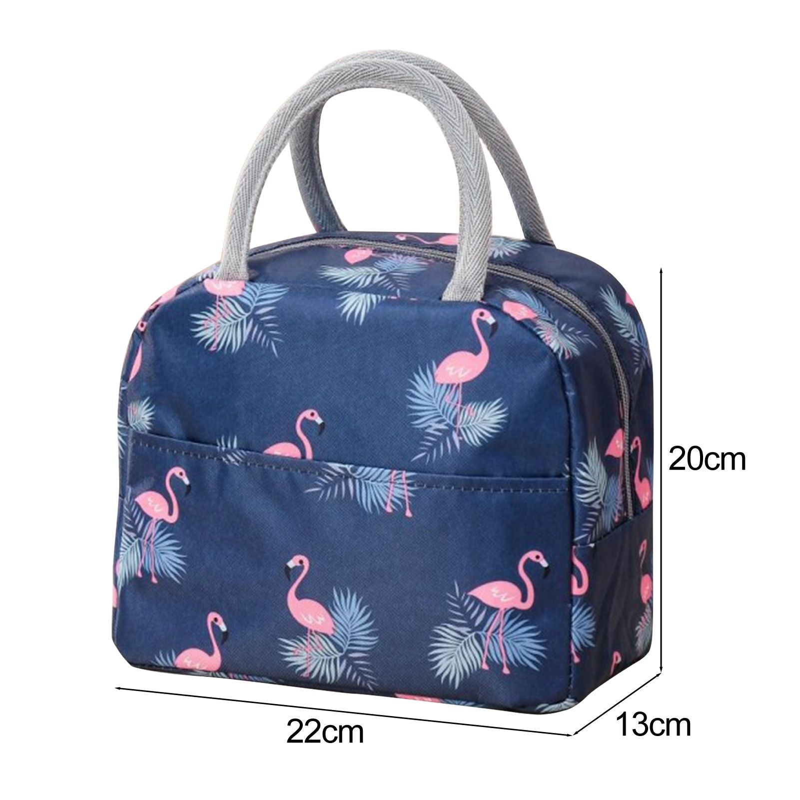 Insulated Lunch Bag Large Capacity Flamingo Pattern Portable Thickened Zipper Lunch Bag for School Work Navy V1294-YM0512-3118220267512