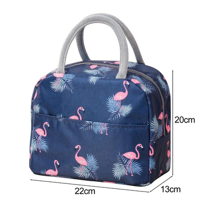 Insulated Lunch Bag Large Capacity Flamingo Pattern Portable Thickened Zipper Lunch Bag for School Work Navy V1294-YM0512-3118220267512