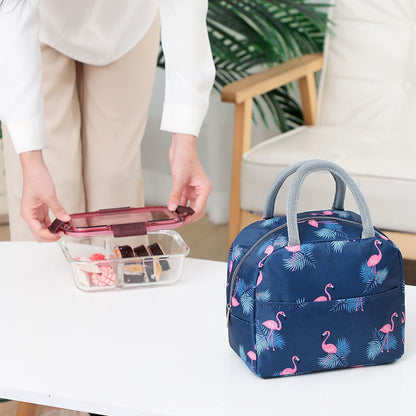 Insulated Lunch Bag Large Capacity Flamingo Pattern Portable Thickened Zipper Lunch Bag for School Work Navy V1294-YM0512-3118220267512