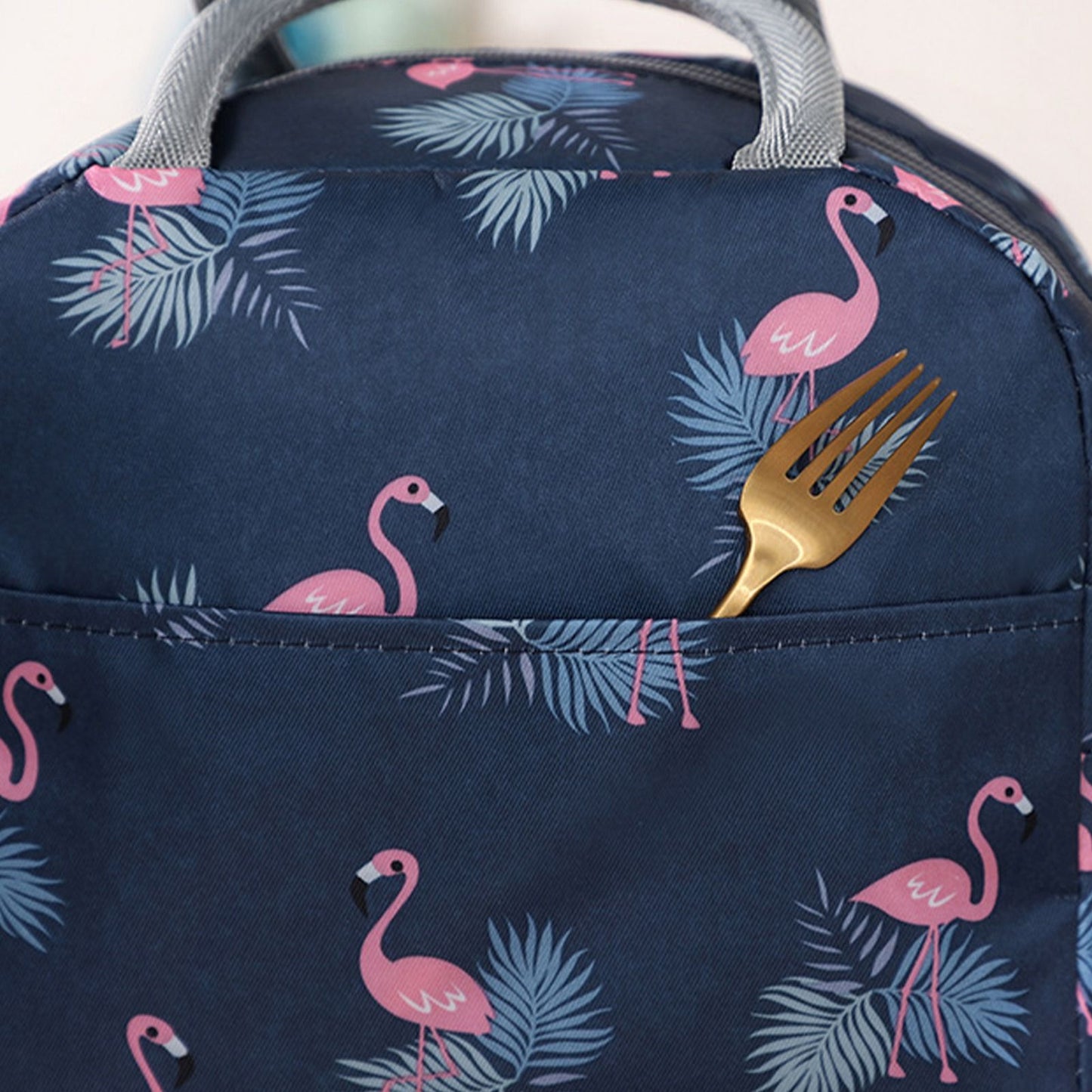 Insulated Lunch Bag Large Capacity Flamingo Pattern Portable Thickened Zipper Lunch Bag for School Work Navy V1294-YM0512-3118220267512