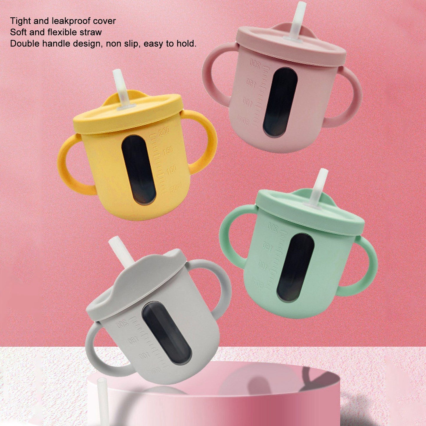 Silicone Sippy Cups Double Handles Lightweight Toddler Training Cup with Tight Leakproof Cover for Home V1294-YM0512-3118220269311