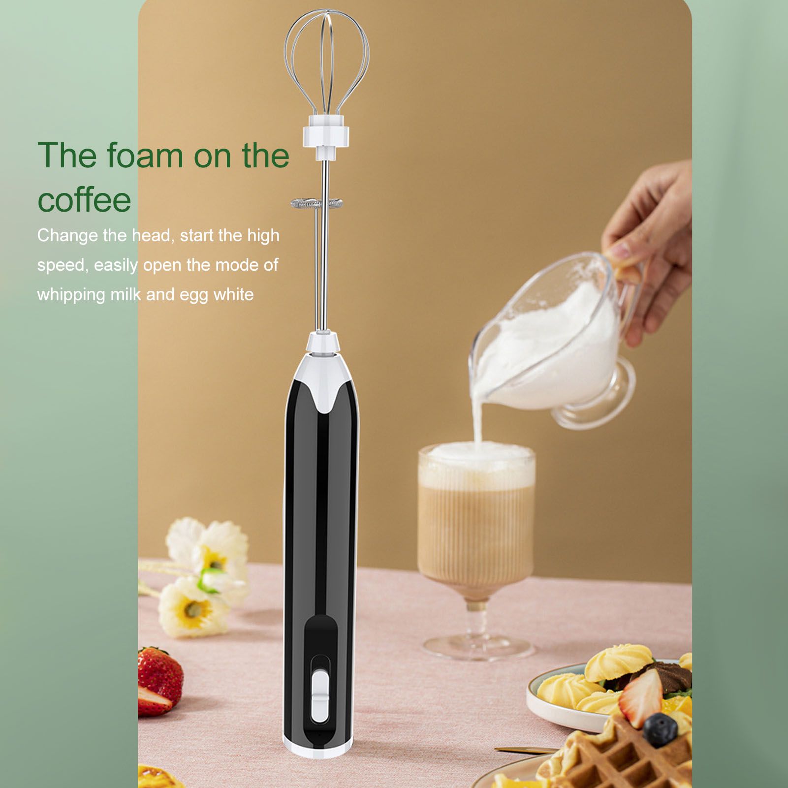 Electric Egg Beater Portable Multi Gears Milk Frother Rechargeable Kitchen Restaurant Coffee Cream Mixer V1294-YM0512-3118220270911