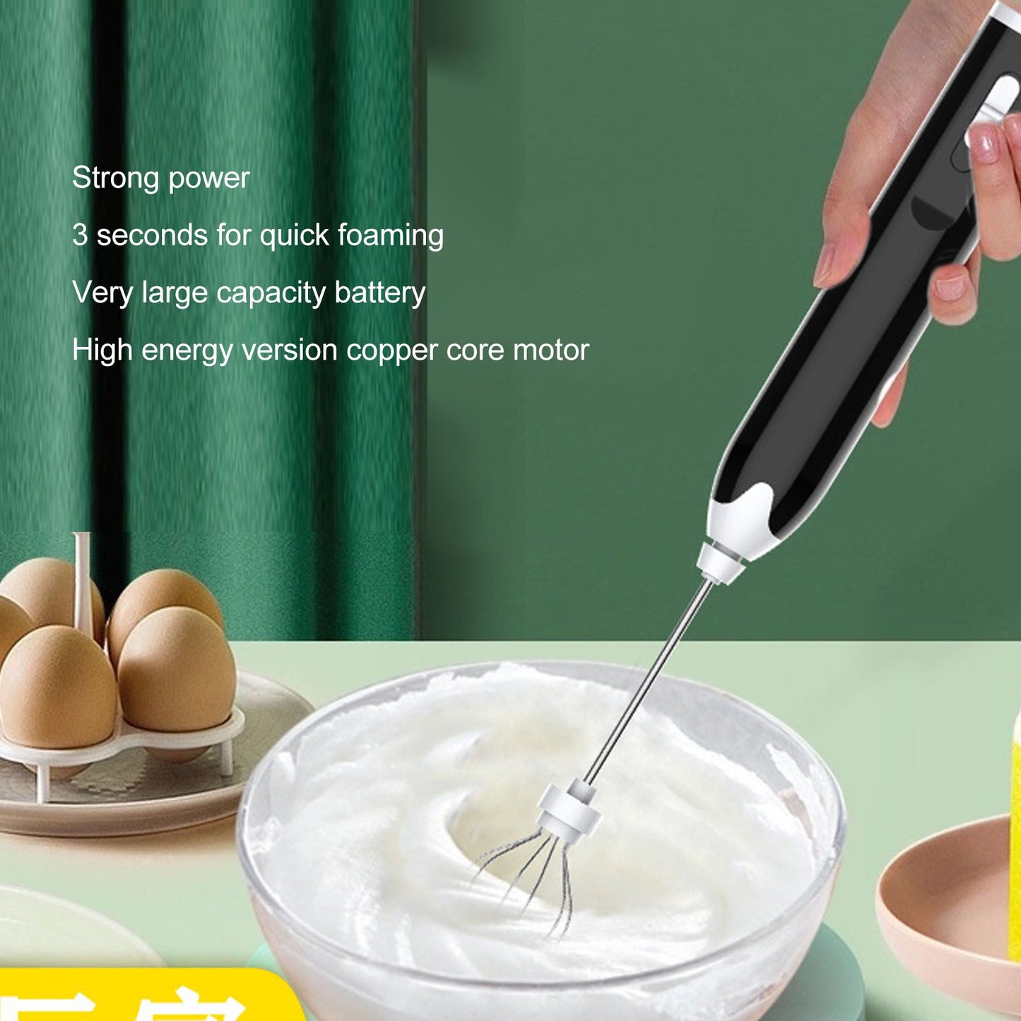 Electric Egg Beater Portable Multi Gears Milk Frother Rechargeable Kitchen Restaurant Coffee Cream Mixer V1294-YM0512-3118220270911