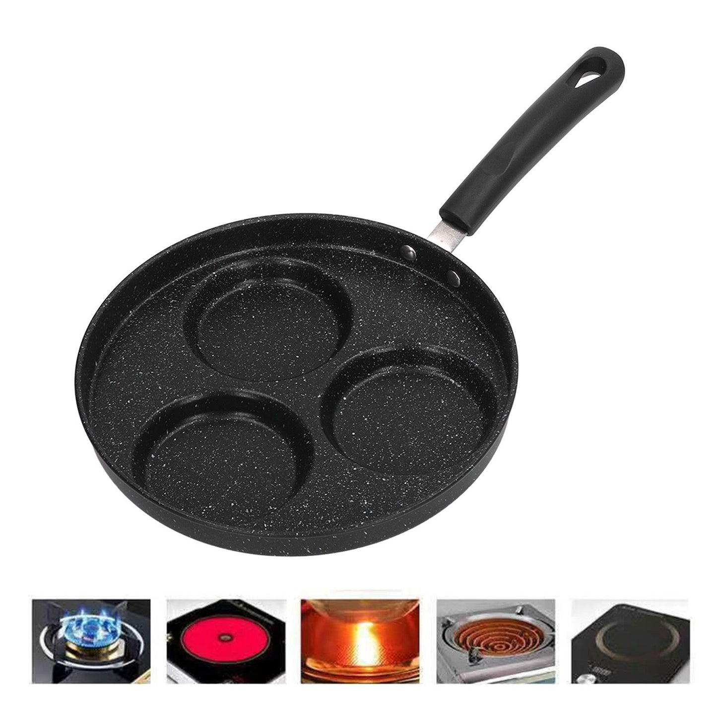 3 Cups Egg Hamburger Pan Metal Iron Heating Evenly Egg Cooker Pan with Comfortable Handle for Omelettes V1294-YM0512-3118220271211