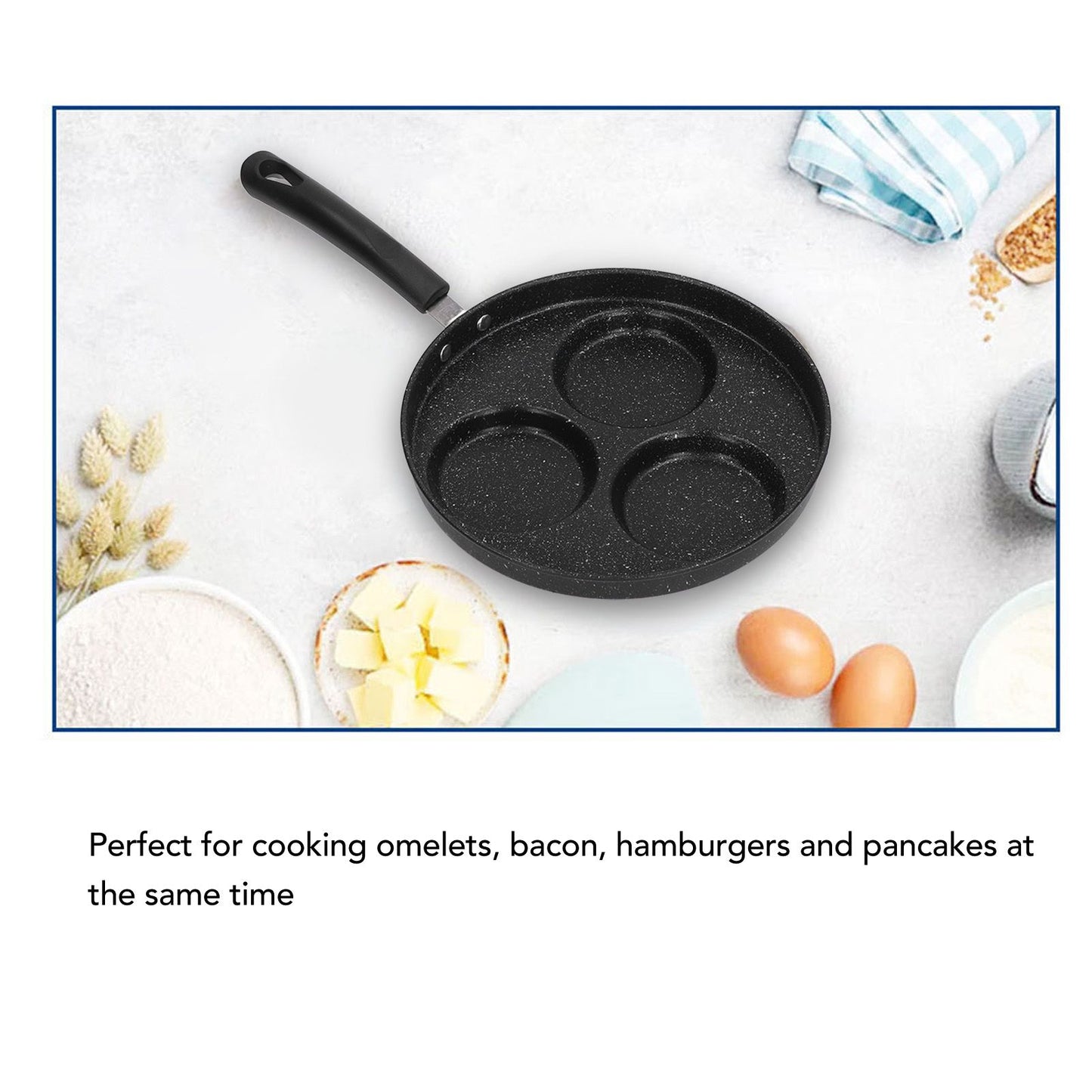 3 Cups Egg Hamburger Pan Metal Iron Heating Evenly Egg Cooker Pan with Comfortable Handle for Omelettes V1294-YM0512-3118220271211