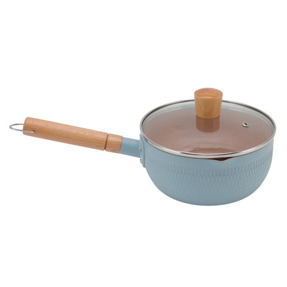 Sauce Pan Stick Proof Aluminum Alloy Multi Functional Milk Pot with Wooden Handle for Induction Gas Stove Blue V1294-YM0512-3118220271612