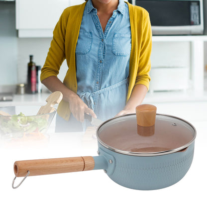 Sauce Pan Stick Proof Aluminum Alloy Multi Functional Milk Pot with Wooden Handle for Induction Gas Stove Blue V1294-YM0512-3118220271612