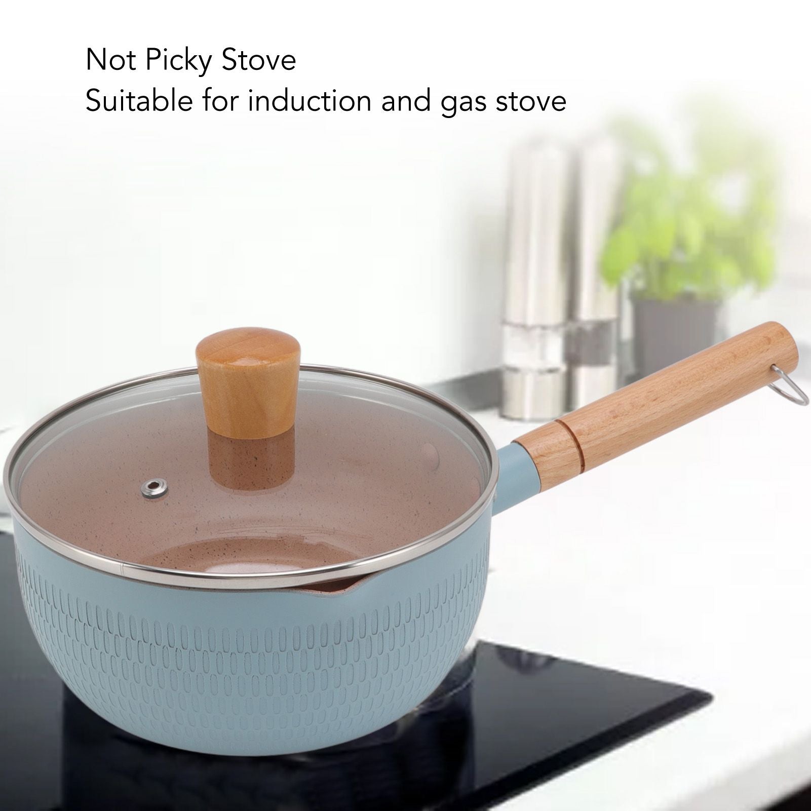 Sauce Pan Stick Proof Aluminum Alloy Multi Functional Milk Pot with Wooden Handle for Induction Gas Stove Blue V1294-YM0512-3118220271612