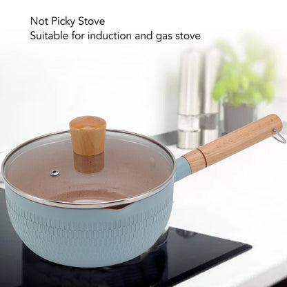 Sauce Pan Stick Proof Aluminum Alloy Multi Functional Milk Pot with Wooden Handle for Induction Gas Stove Blue V1294-YM0512-3118220271612