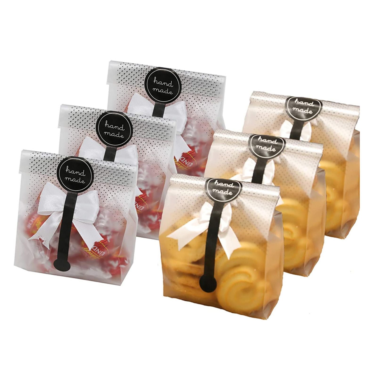 150Pcs Translucent Cookie Bags with Ribbons Stickers for Packaging Cake Chocolate Candy Snack Baked Goods V1294-YM0512-3118220272011