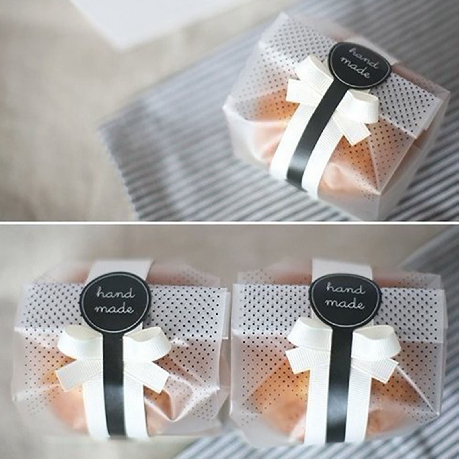 150Pcs Translucent Cookie Bags with Ribbons Stickers for Packaging Cake Chocolate Candy Snack Baked Goods V1294-YM0512-3118220272011