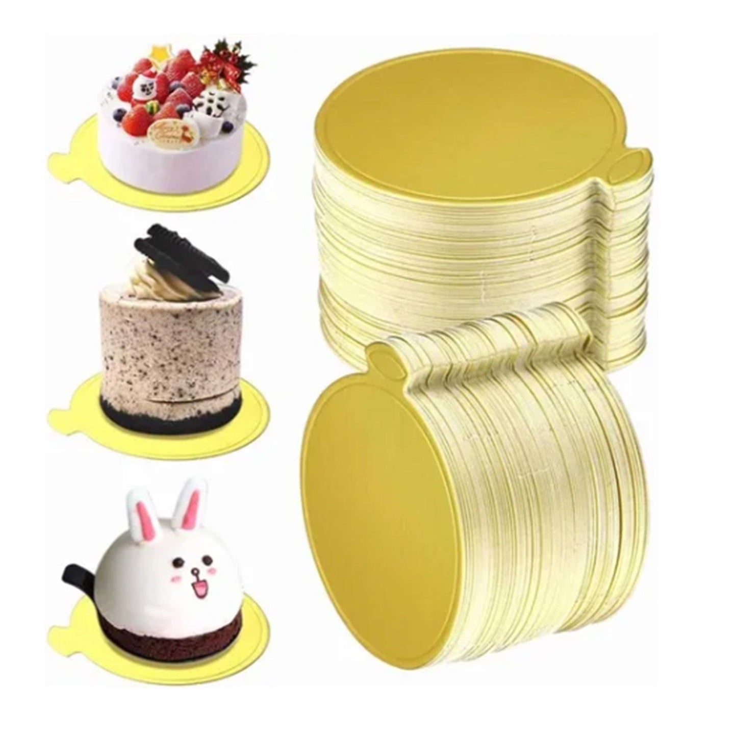 200Pcs Golden Cake Base Board 3.5in Round Cake Pad for Mini Cakes Muffins Cookies Mousse Brownies Cupcakes V1294-YM0512-3118220273011
