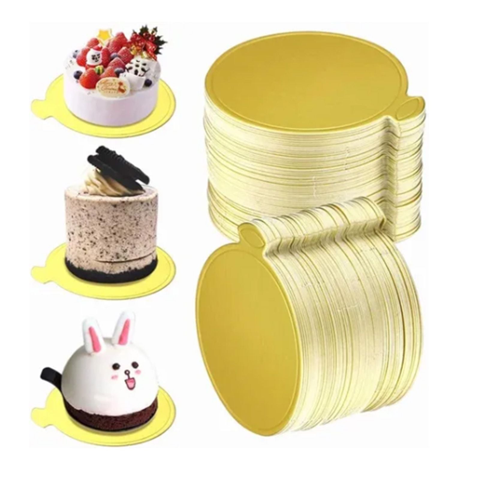 200Pcs Golden Cake Base Board 3.5in Round Cake Pad for Mini Cakes Muffins Cookies Mousse Brownies Cupcakes V1294-YM0512-3118220273011