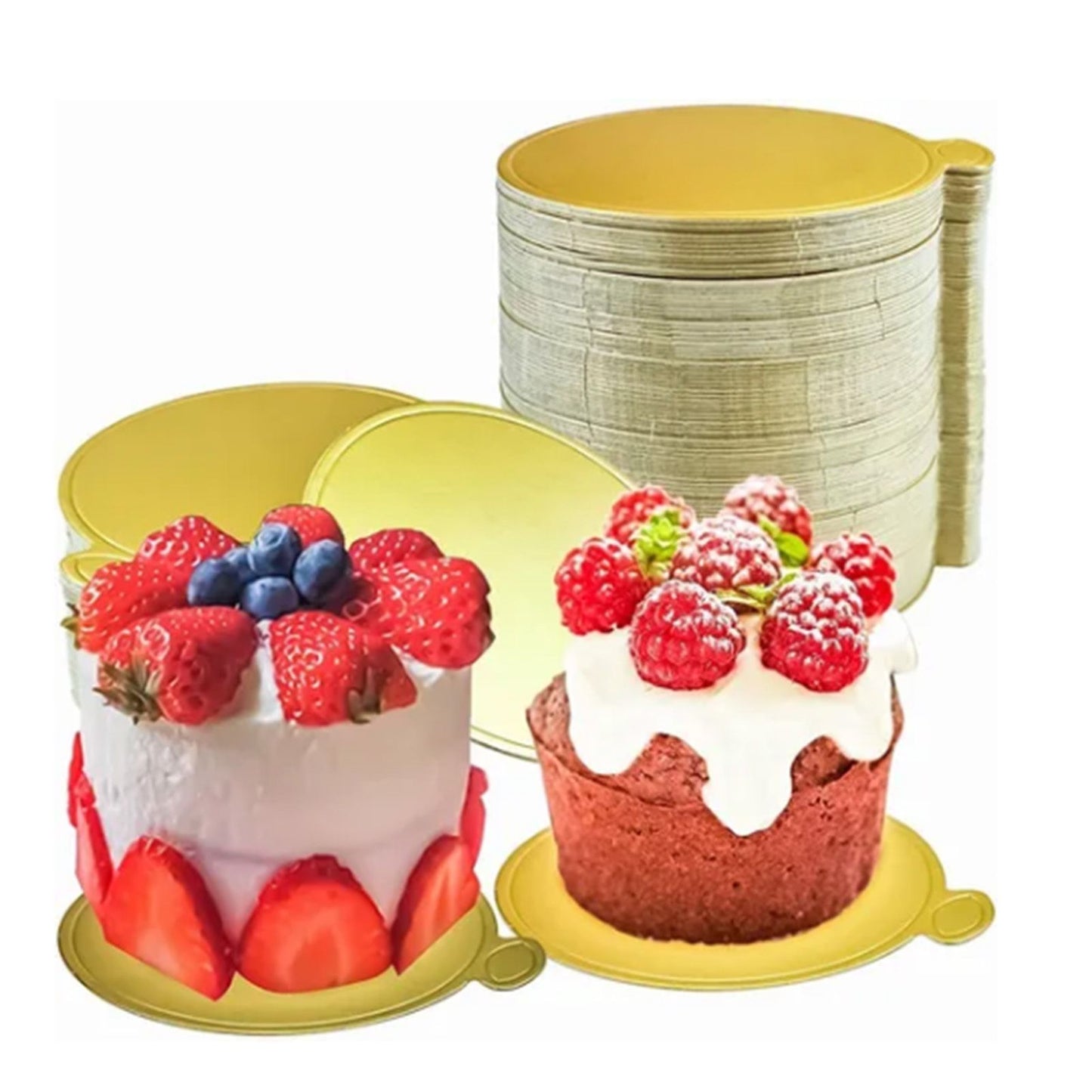 200Pcs Golden Cake Base Board 3.5in Round Cake Pad for Mini Cakes Muffins Cookies Mousse Brownies Cupcakes V1294-YM0512-3118220273011