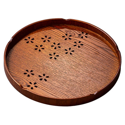 Tea Tray Cherry Blossom Pattern Wooden Tea Plate Green Tea Baking Serving Plate for Home Tea House Round V1294-YM0512-3118220274611