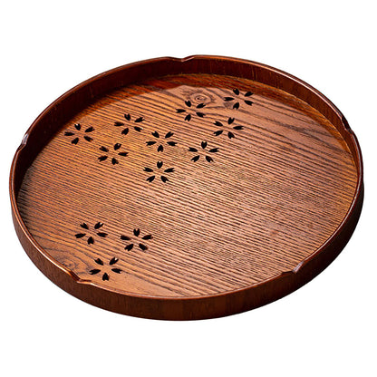 Tea Tray Cherry Blossom Pattern Wooden Tea Plate Green Tea Baking Serving Plate for Home Tea House Round V1294-YM0512-3118220274611