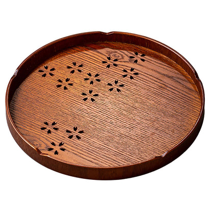 Tea Tray Cherry Blossom Pattern Wooden Tea Plate Green Tea Baking Serving Plate for Home Tea House Round V1294-YM0512-3118220274611