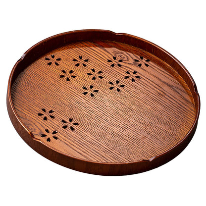 Tea Tray Cherry Blossom Pattern Wooden Tea Plate Green Tea Baking Serving Plate for Home Tea House Round V1294-YM0512-3118220274611