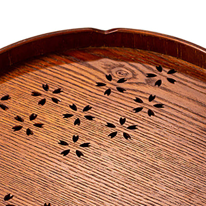 Tea Tray Cherry Blossom Pattern Wooden Tea Plate Green Tea Baking Serving Plate for Home Tea House Round V1294-YM0512-3118220274611