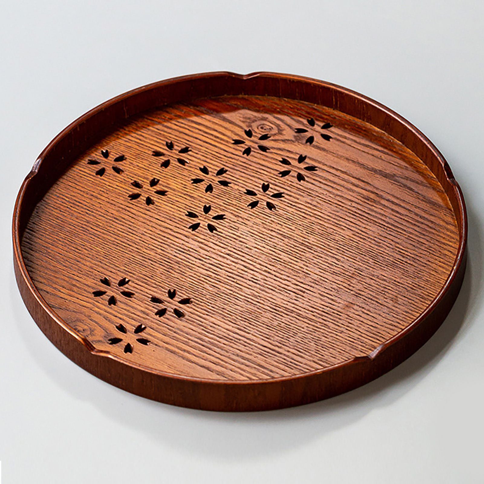Tea Tray Cherry Blossom Pattern Wooden Tea Plate Green Tea Baking Serving Plate for Home Tea House Round V1294-YM0512-3118220274611