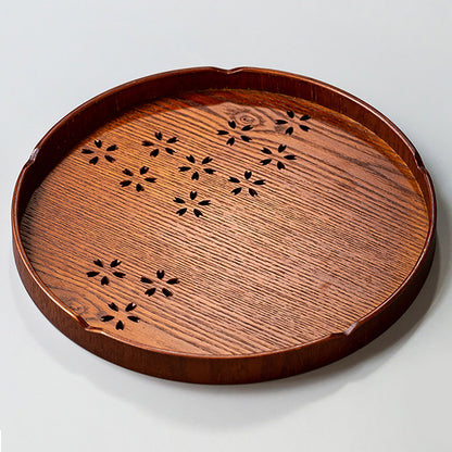 Tea Tray Cherry Blossom Pattern Wooden Tea Plate Green Tea Baking Serving Plate for Home Tea House Round V1294-YM0512-3118220274611