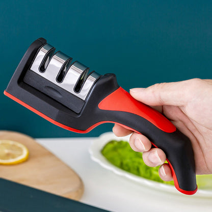 Handheld Knife Sharpening Tool 3 Segments Red and Black Multipurpose Knife Sharpener for Kitchen V1294-YM0512-3118220275011