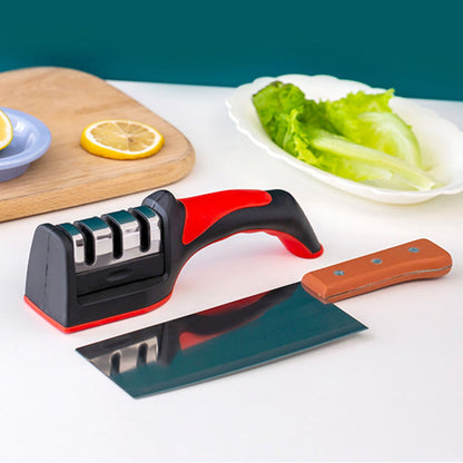 Handheld Knife Sharpening Tool 3 Segments Red and Black Multipurpose Knife Sharpener for Kitchen V1294-YM0512-3118220275011