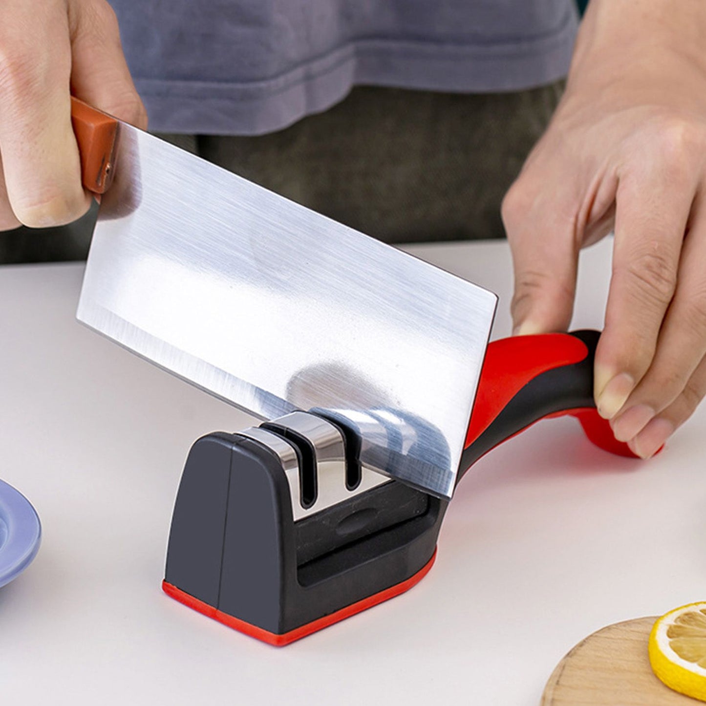 Handheld Knife Sharpening Tool 3 Segments Red and Black Multipurpose Knife Sharpener for Kitchen V1294-YM0512-3118220275011