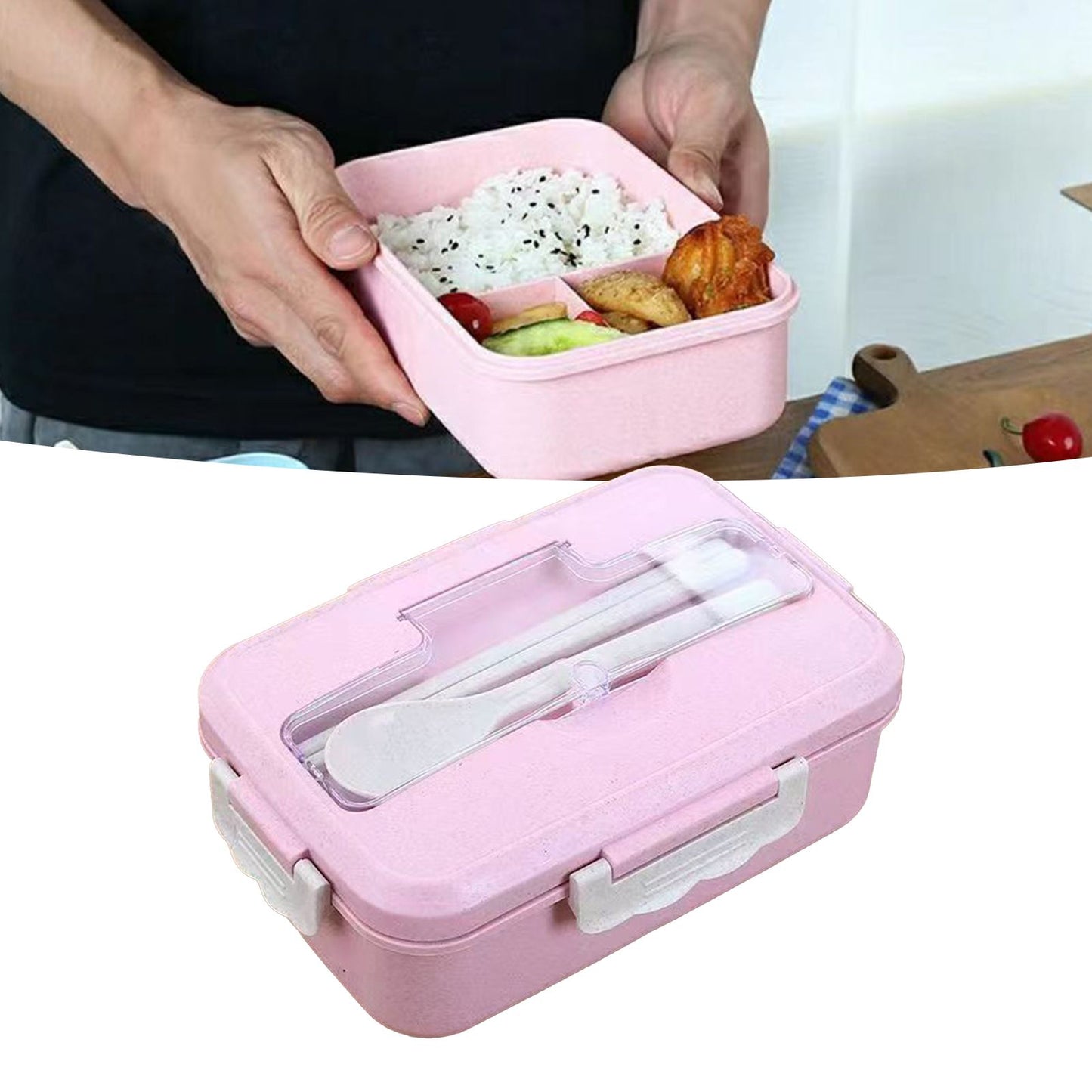 Lunch Box Multi Compartments Environmentally Friendly Portable Bento Box for Student Home School Office Pink V1294-YM0512-3118220275111