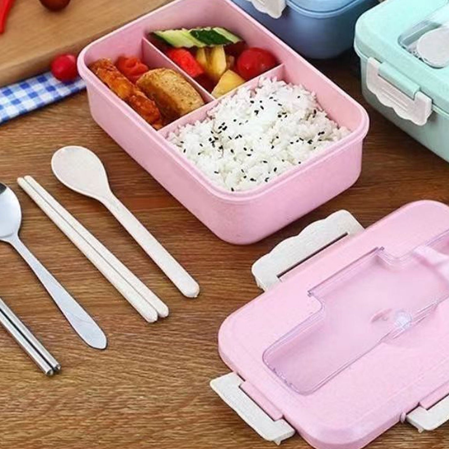 Lunch Box Multi Compartments Environmentally Friendly Portable Bento Box for Student Home School Office Pink V1294-YM0512-3118220275111