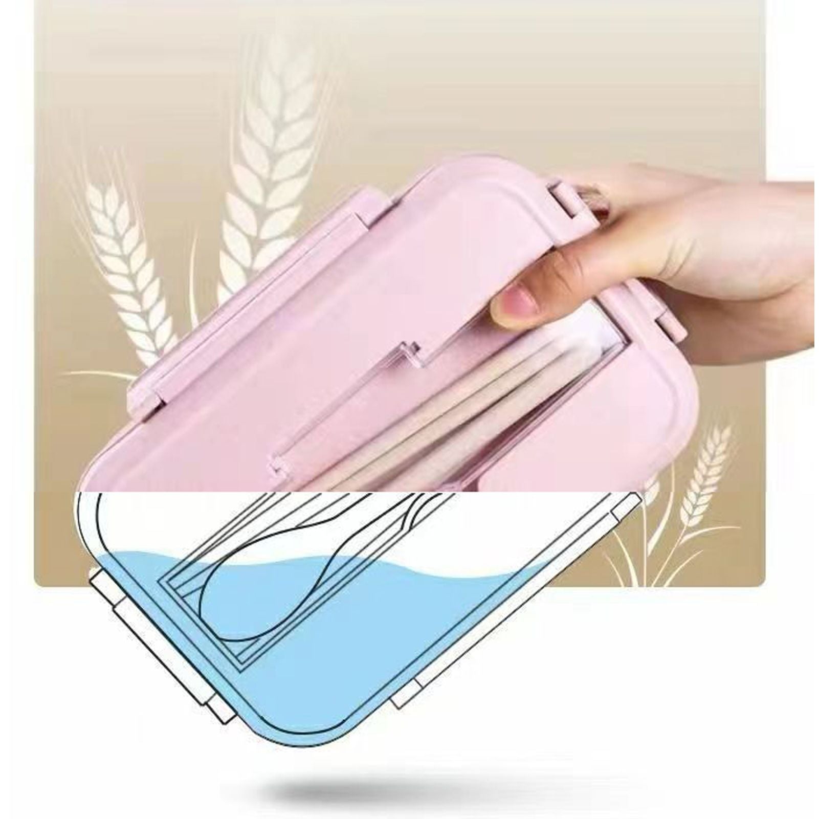 Lunch Box Multi Compartments Environmentally Friendly Portable Bento Box for Student Home School Office Pink V1294-YM0512-3118220275111