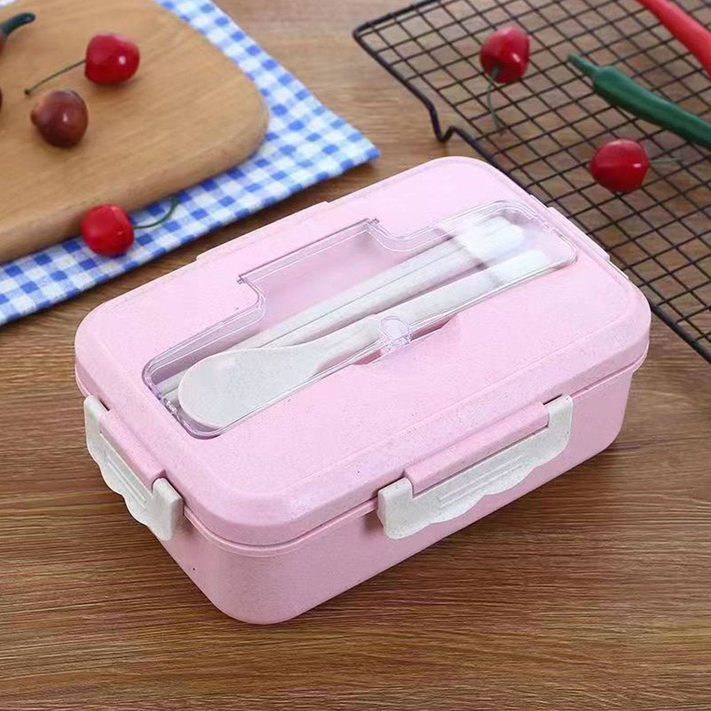 Lunch Box Multi Compartments Environmentally Friendly Portable Bento Box for Student Home School Office Pink V1294-YM0512-3118220275111