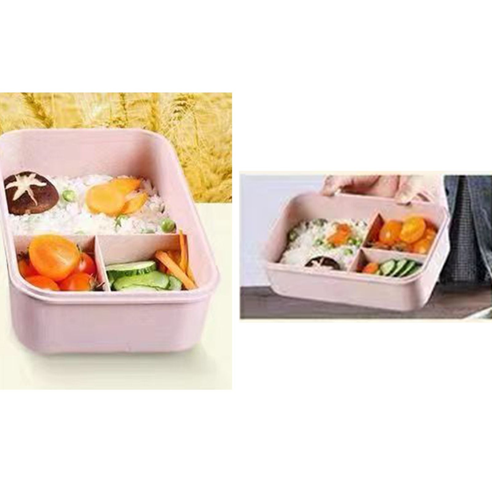 Lunch Box Multi Compartments Environmentally Friendly Portable Bento Box for Student Home School Office Pink V1294-YM0512-3118220275111