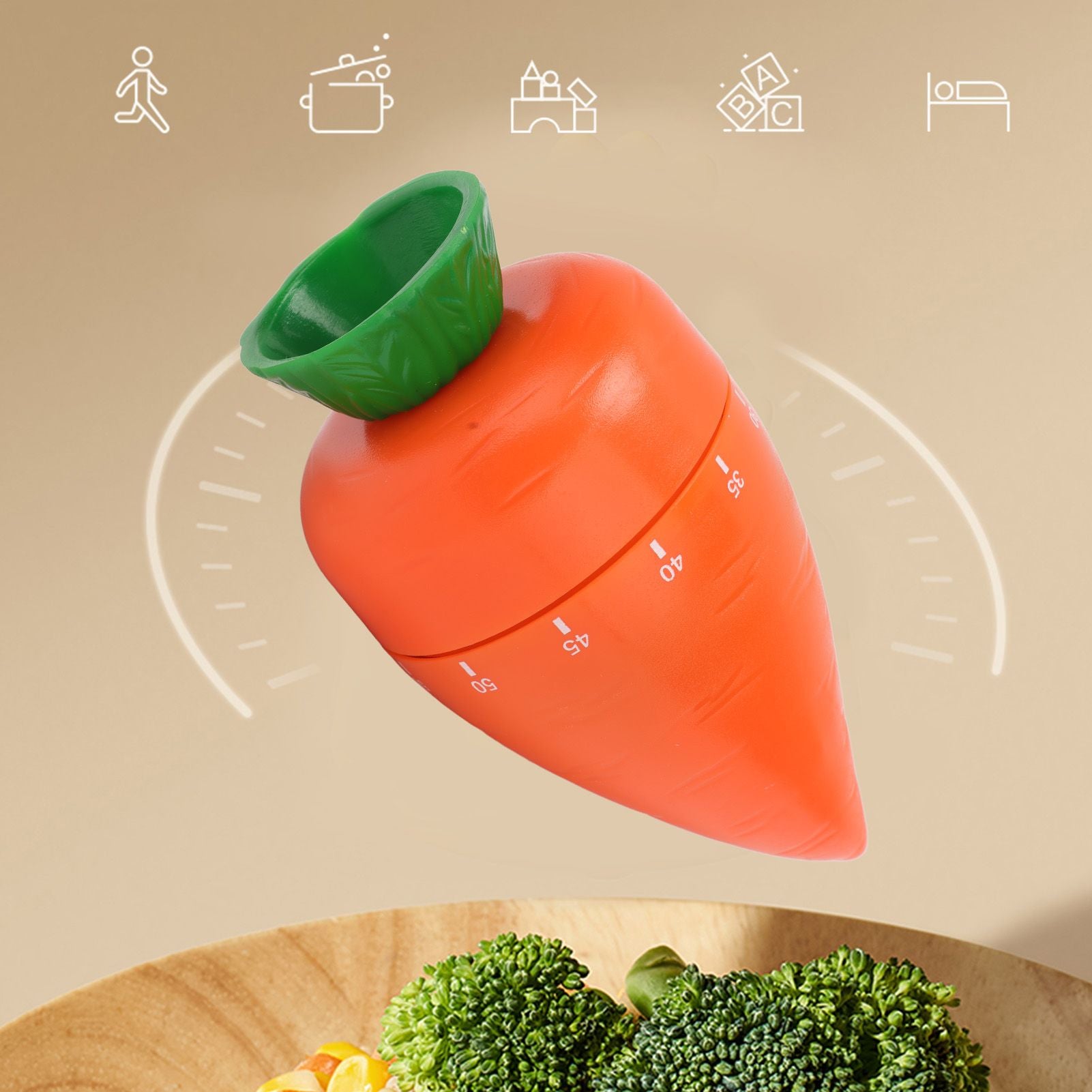 Cooking Timer Cute Carrot Shape Mechanical Timer for Kitchen Reading Studying Exercise V1294-YM0512-3118220275211