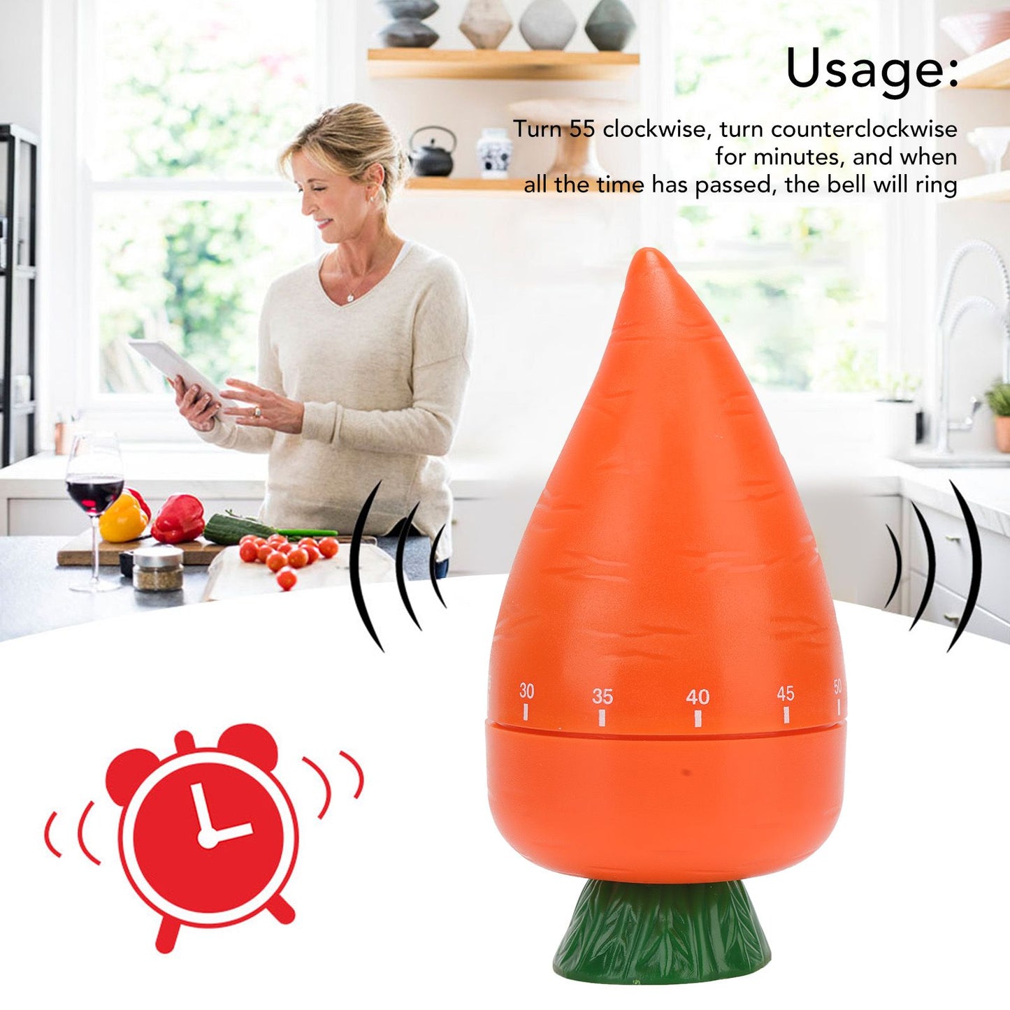 Cooking Timer Cute Carrot Shape Mechanical Timer for Kitchen Reading Studying Exercise V1294-YM0512-3118220275211